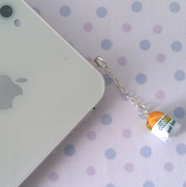 Miniature Subway Sandwich dust plug, phone charm, cell phone strap, iphone, ipad