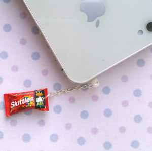 Miniature Skittles Candy dust plug, phone charm, cell phone strap, iphone, ipad