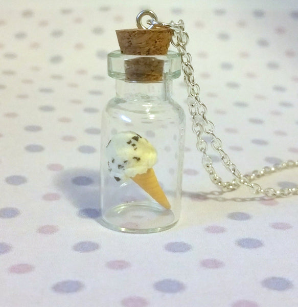 Miniature Food Necklace Vanilla Ice Cream with Silver Plated or Bronze Chain