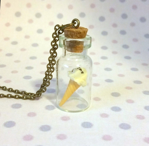 Miniature Food Necklace Vanilla Ice Cream with Silver Plated or Bronze Chain