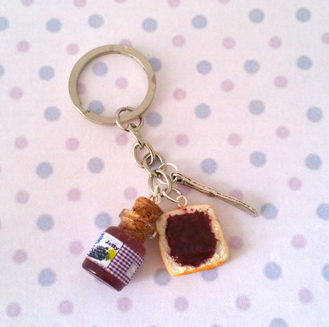 Miniature Cute Grape Jelly with Bread and Knife Keychain Set Best Friend Forever