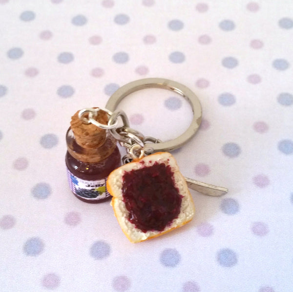 Miniature Cute Grape Jelly with Bread and Knife Keychain Set Best Friend Forever