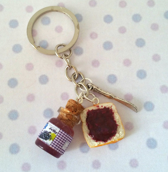 Miniature Cute Grape Jelly with Bread and Knife Keychain Set Best Friend Forever