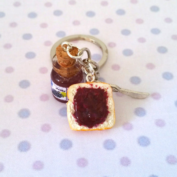 Miniature Cute Grape Jelly with Bread and Knife Keychain Set Best Friend Forever