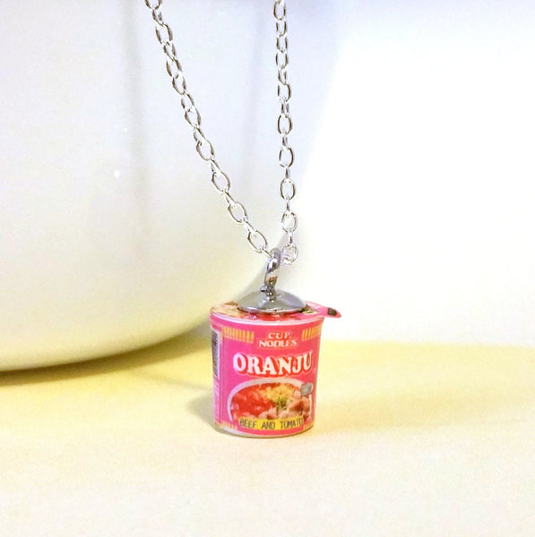 Miniature Food Necklace Instant Cup of Noodles with Silver or Gold Plated Chain in 4 different colors - Your Choice