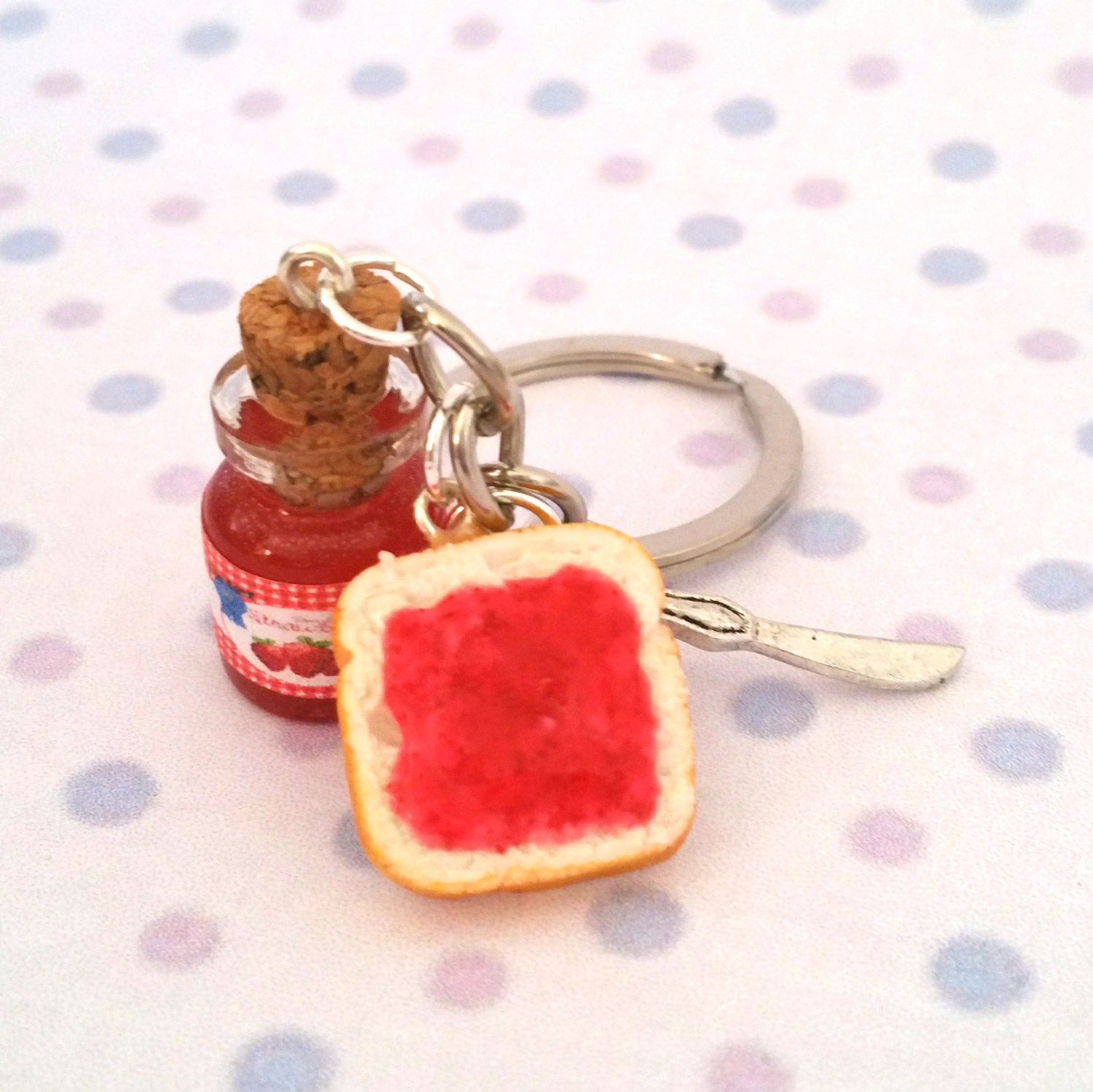 Miniature Cute Strawberry Jelly with Bread and Knife Keychain Set Best Friend Forever