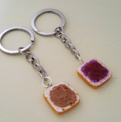 Miniature Cute BFF Peanut Butter Grape Jelly Keychain Set - Best Friend Forever- Best Friend's keychain