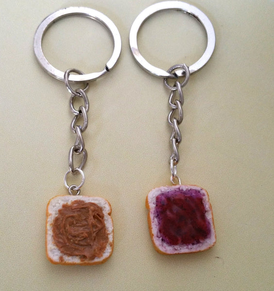 Miniature Cute BFF Peanut Butter Grape Jelly Keychain Set - Best Friend Forever- Best Friend's keychain