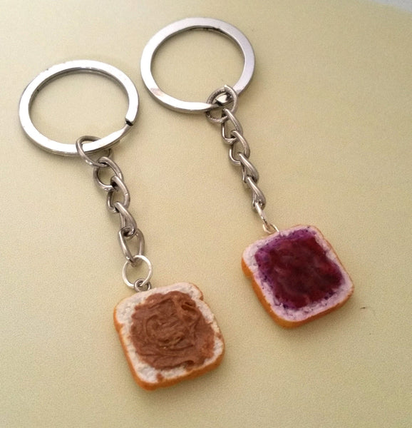 Miniature Cute BFF Peanut Butter Grape Jelly Keychain Set - Best Friend Forever- Best Friend's keychain