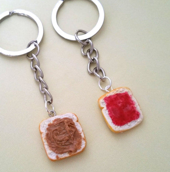 Miniature Cute BFF Peanut Butter Strawberry Jelly Keychain Set - Best Friend Forever- Best Friend's keychain