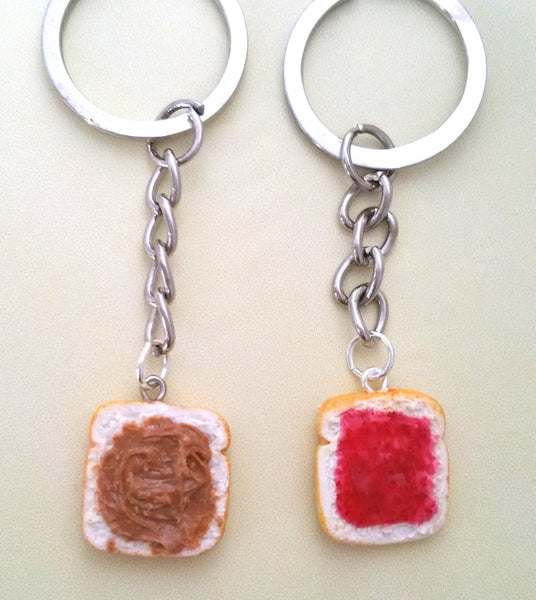 Miniature Cute BFF Peanut Butter Strawberry Jelly Keychain Set - Best Friend Forever- Best Friend's keychain