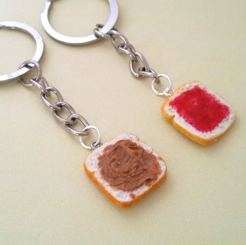 Miniature Cute BFF Peanut Butter Strawberry Jelly Keychain Set - Best Friend Forever- Best Friend's keychain