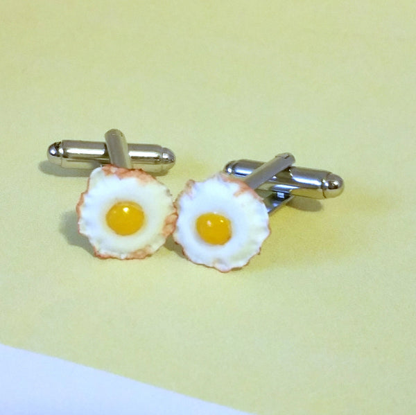 Miniature Food Fried Eggs Breakfast Cufflinks