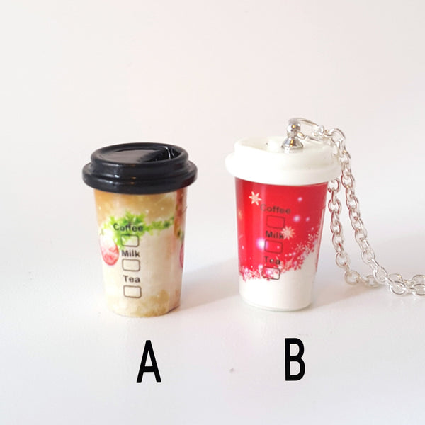 Miniature Food Necklace Starbucks Christmas Coffee Cup Silver Plated Linked Chain 24 inches