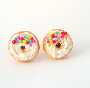 Miniature Rainbow Sprinkles Cream Donut Earrings