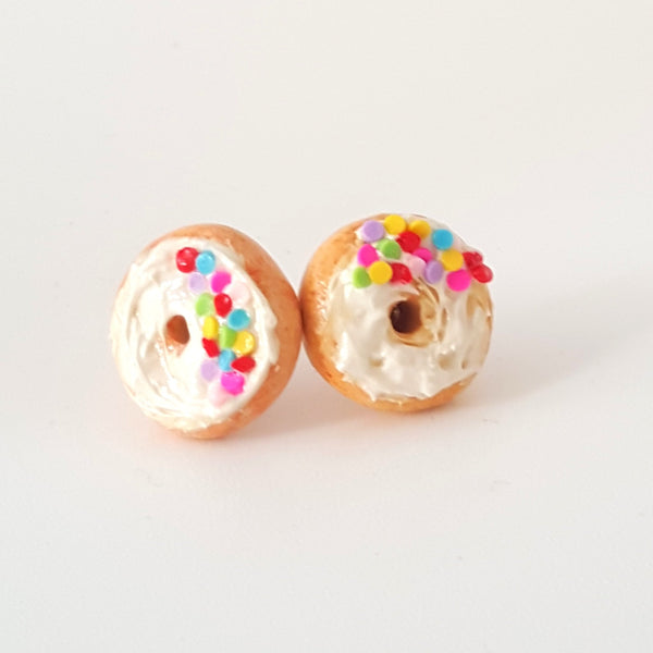 Miniature Rainbow Sprinkles Cream Donut Earrings