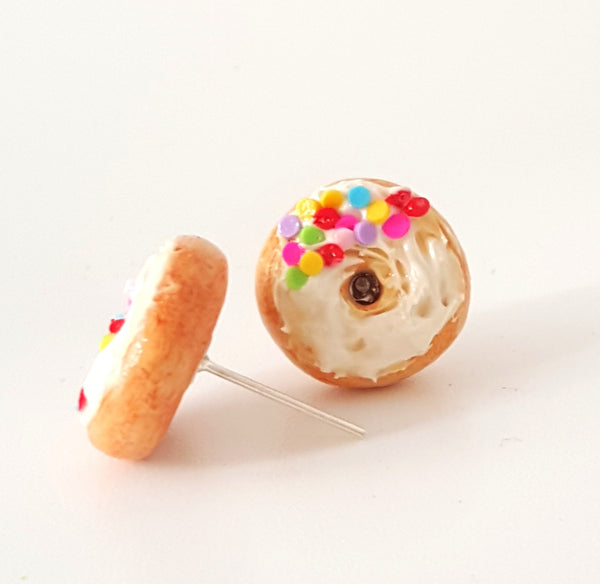 Miniature Rainbow Sprinkles Cream Donut Earrings