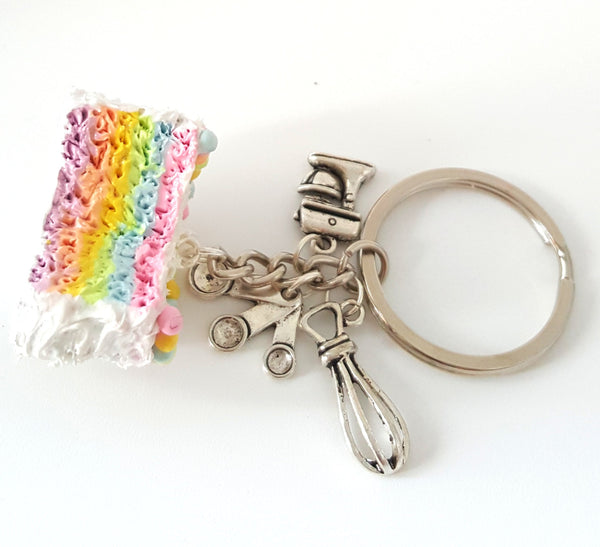 Miniature Cute Baker Charm Pastel Rainbow Cake Keychain - Best Friend Forever- Baker Lover keychain