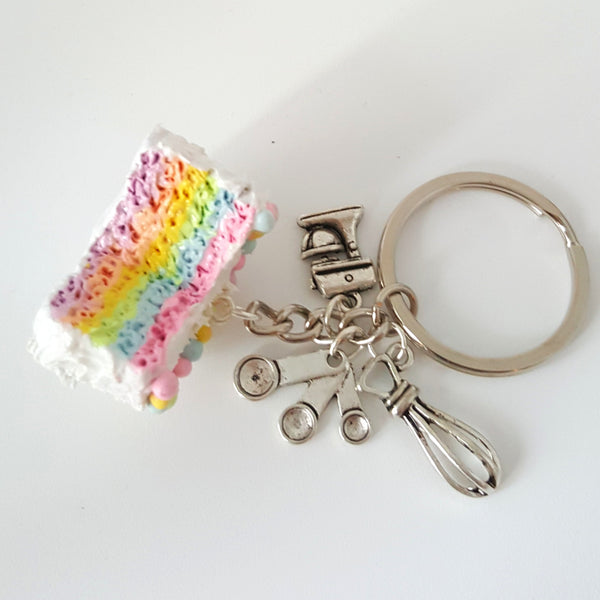 Miniature Cute Baker Charm Pastel Rainbow Cake Keychain - Best Friend Forever- Baker Lover keychain