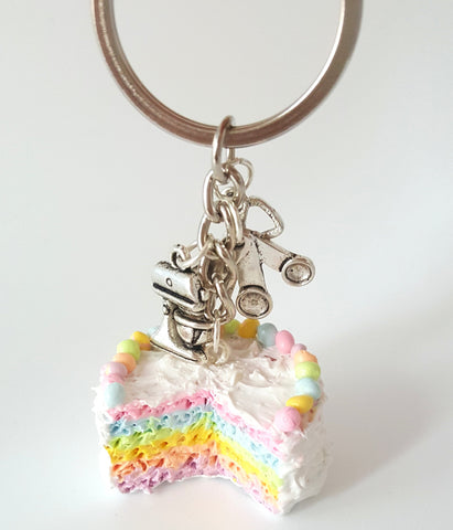 Miniature Cute Baker Charm Pastel Rainbow Cake Keychain - Best Friend Forever- Baker Lover keychain