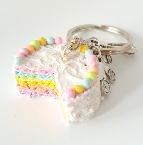 Miniature Cute Baker Charm Pastel Rainbow Cake Keychain - Best Friend Forever- Baker Lover keychain