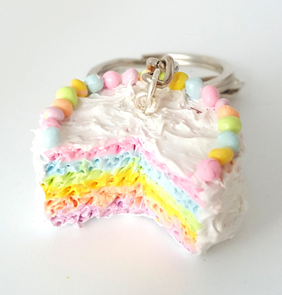 Miniature Cute Baker Charm Pastel Rainbow Cake Keychain - Best Friend Forever- Baker Lover keychain