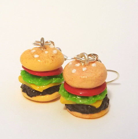 Miniature Cheese Hamburger Earrings with Silver oe Gold Plated or Sterling Silver your choice