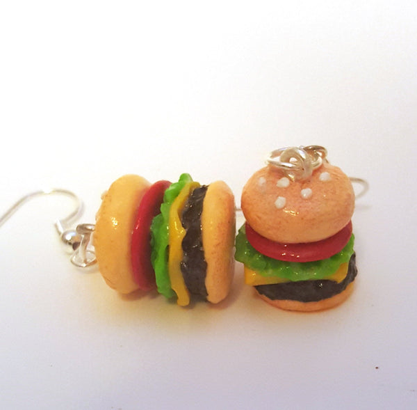 Miniature Cheese Hamburger Earrings with Silver oe Gold Plated or Sterling Silver your choice