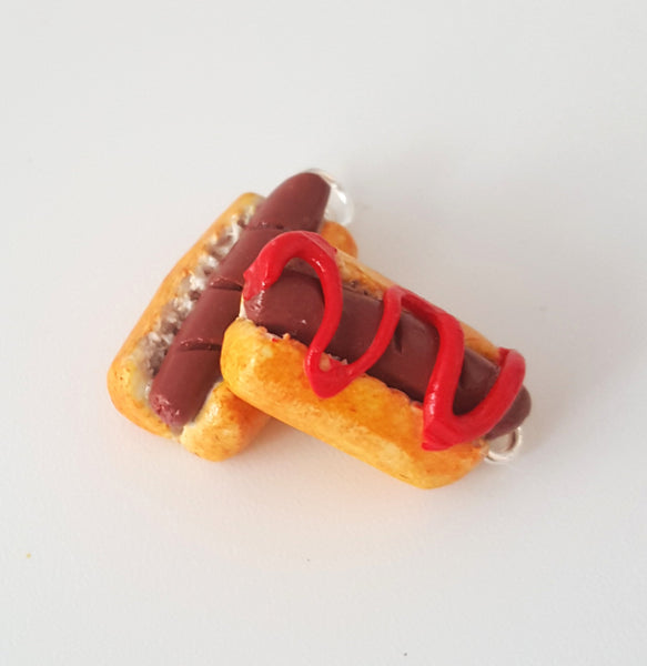 Miniature Classic Hot Dog Charm or Necklace, Polymer clay hot dog charm, Food Jewelry, sausage charm, polish hot dog, Mustard Ketchup dog