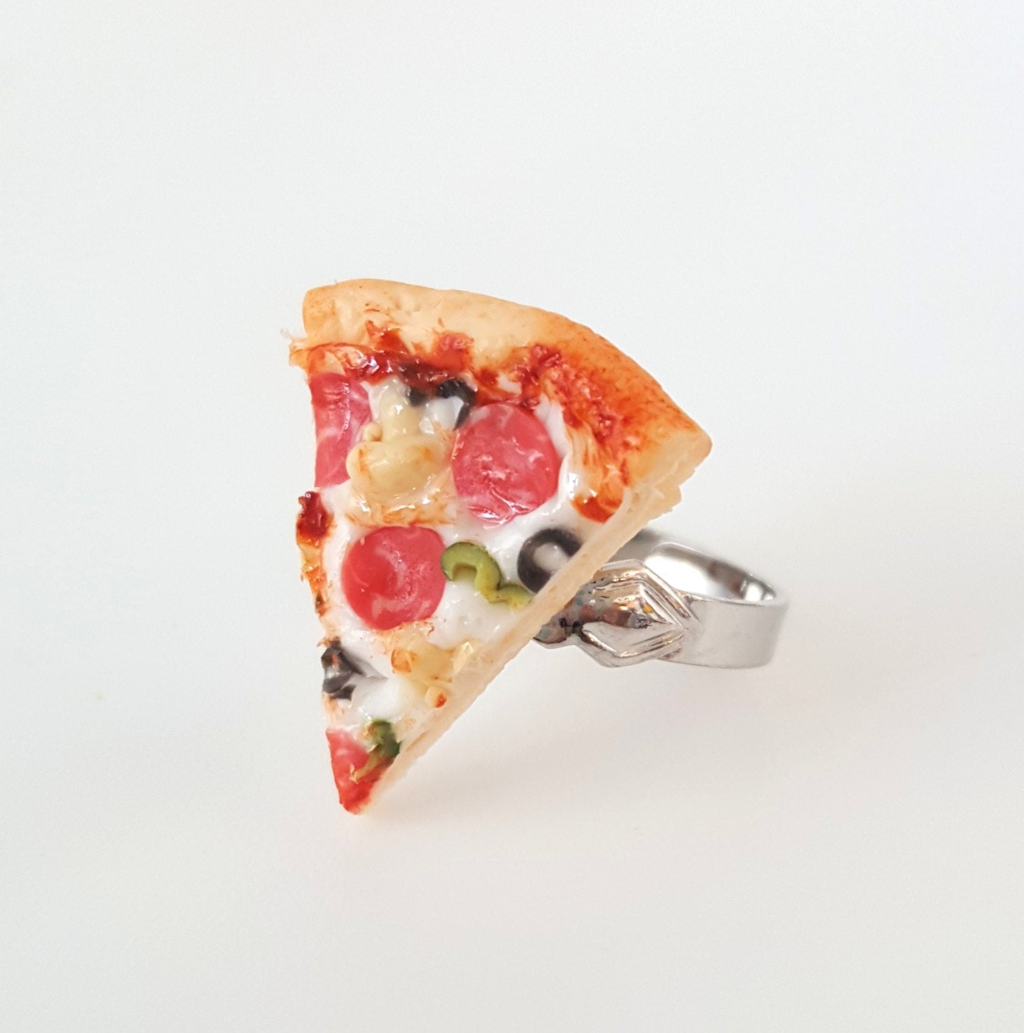 Miniature Supreme Pizza or Pepperoni Cheese with adjustable ring band, BFF ring, Pizza Ring, Cheese