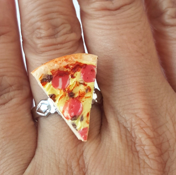 Miniature Supreme Pizza or Pepperoni Cheese with adjustable ring band, BFF ring, Pizza Ring, Cheese