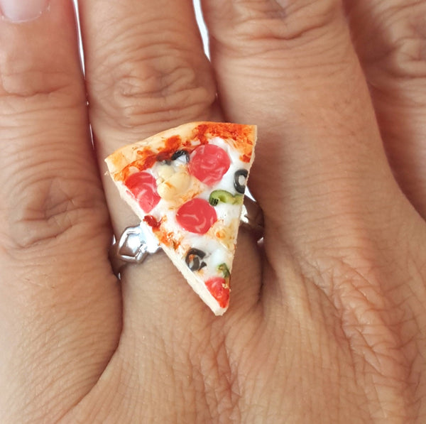 Miniature Supreme Pizza or Pepperoni Cheese with adjustable ring band, BFF ring, Pizza Ring, Cheese