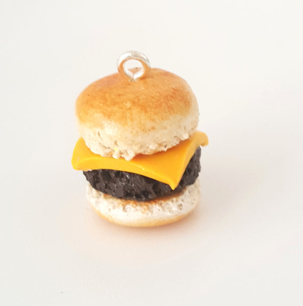 Miniature Cheese burger Charm- Hamburger- miniature food jewelry - kawaii Cute food charm - Polymer clay food charm- fast food snack