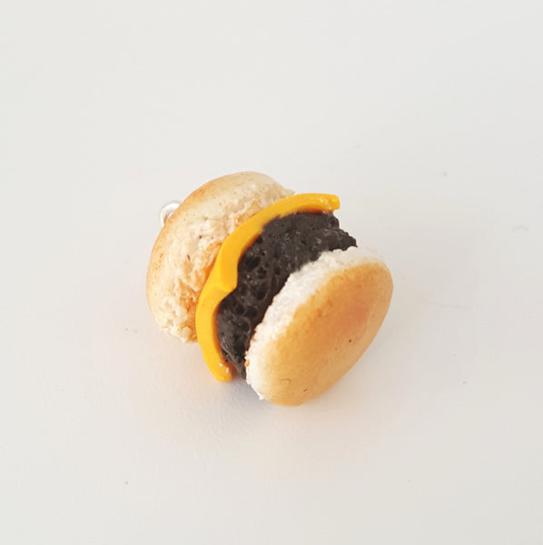 Miniature Cheese burger Charm- Hamburger- miniature food jewelry - kawaii Cute food charm - Polymer clay food charm- fast food snack