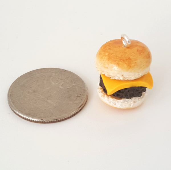 Miniature Cheese burger Charm- Hamburger- miniature food jewelry - kawaii Cute food charm - Polymer clay food charm- fast food snack