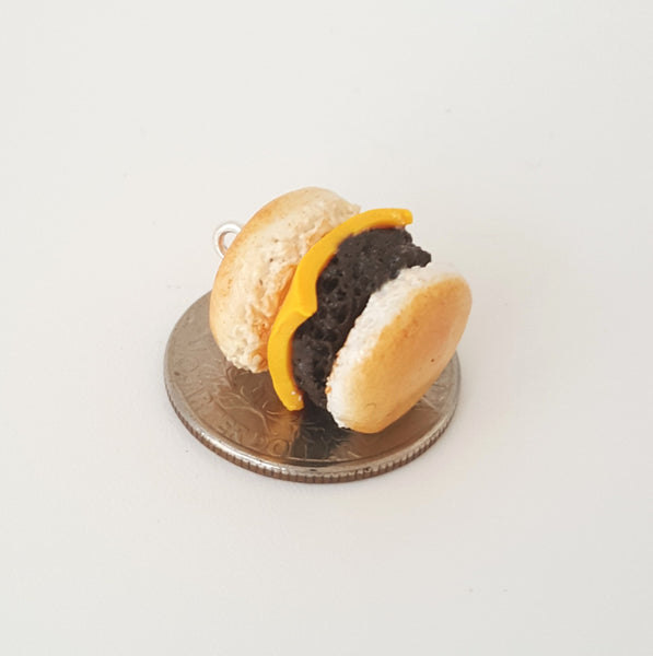 Miniature Cheese burger Charm- Hamburger- miniature food jewelry - kawaii Cute food charm - Polymer clay food charm- fast food snack