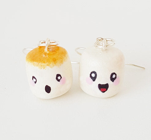 Miniature Kawaii Happy and Sad Mashmallow Earring with Silver Plated or Sterling Silver your choice