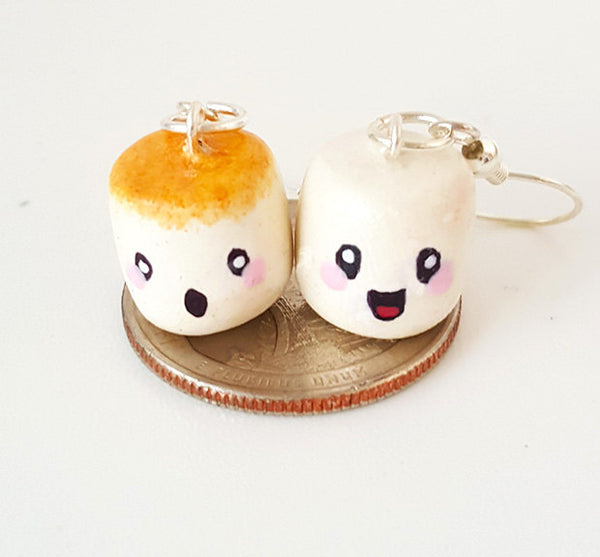 Miniature Kawaii Happy and Sad Mashmallow Earring with Silver Plated or Sterling Silver your choice