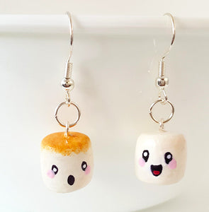 Miniature Kawaii Happy and Sad Mashmallow Earring with Silver Plated or Sterling Silver your choice