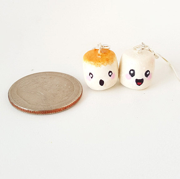 Miniature Kawaii Happy and Sad Mashmallow Earring with Silver Plated or Sterling Silver your choice