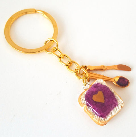 Peanut Butter Grape Jelly Heart Keychain Set with knife and spoon,Best Friend Forever