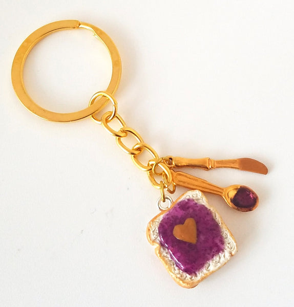 Peanut Butter Grape Jelly Heart Keychain Set with knife and spoon,Best Friend Forever