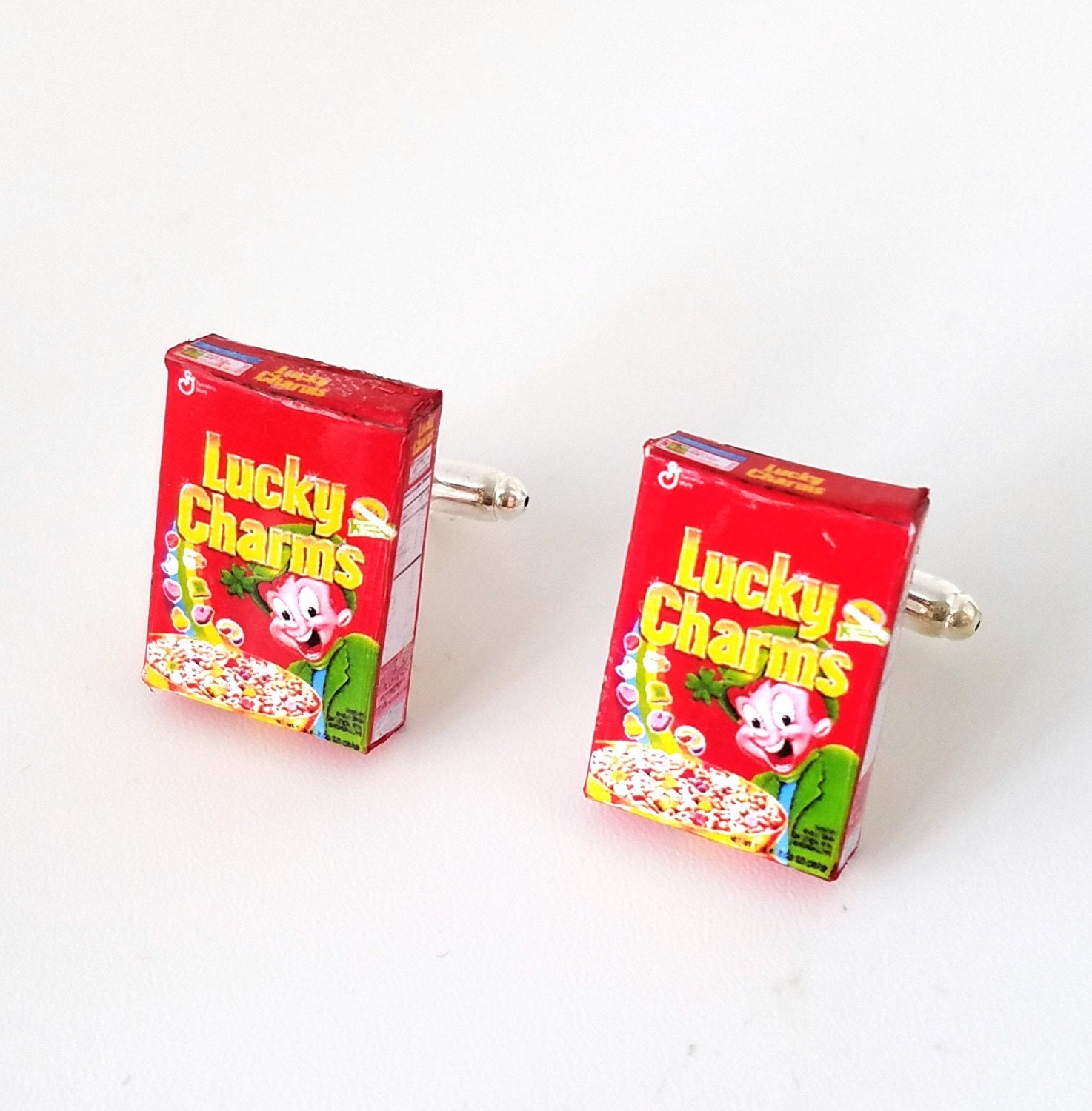 Miniature Lucky Charm Cereals Cufflinks, food jewelry accessories, wedding gifts, breakfast cereal,