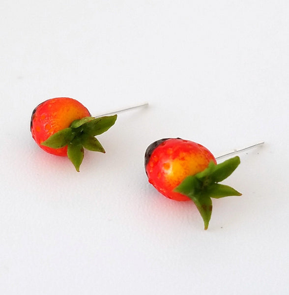 Chocolate Dipped Strawberry Earrings, Miniature food jewelry,  polymer clay earrings,  silver plated, Kawaii, accessories,  fruit earrings