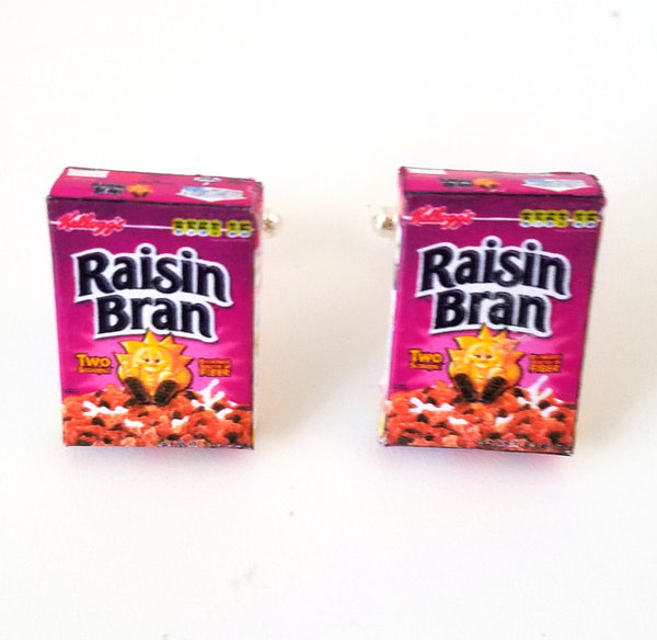 Miniature Raisin Bran Cereals Cufflinks, food jewelry accessories, wedding gifts, breakfast cereal,