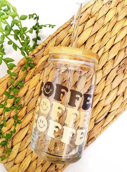 Happy Face Coffee Beer Can Glass