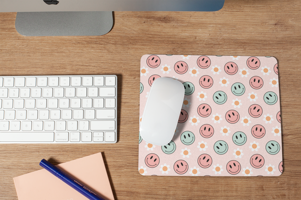 Retro Happy Smiley Face Flower Pink Mousepad, Mouse pad, desk decor, office decor, computer accessories, desk accessories